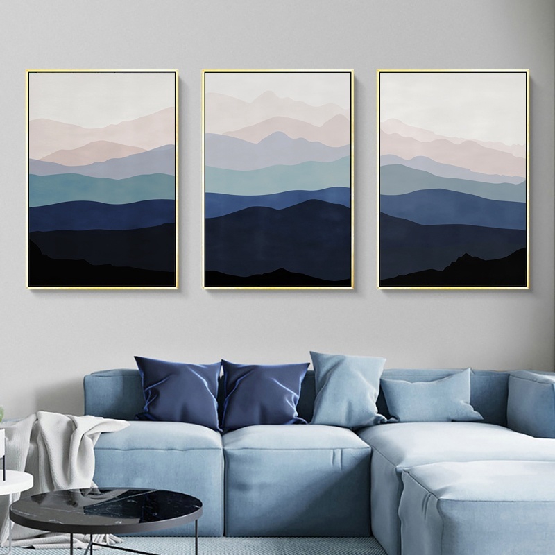 Mountain Wall Art Prints Indigo Art Abstract Landscape Canvas Painting Dark Blue Wall Posters Pictures Bedroom Decoration Shopee Malaysia