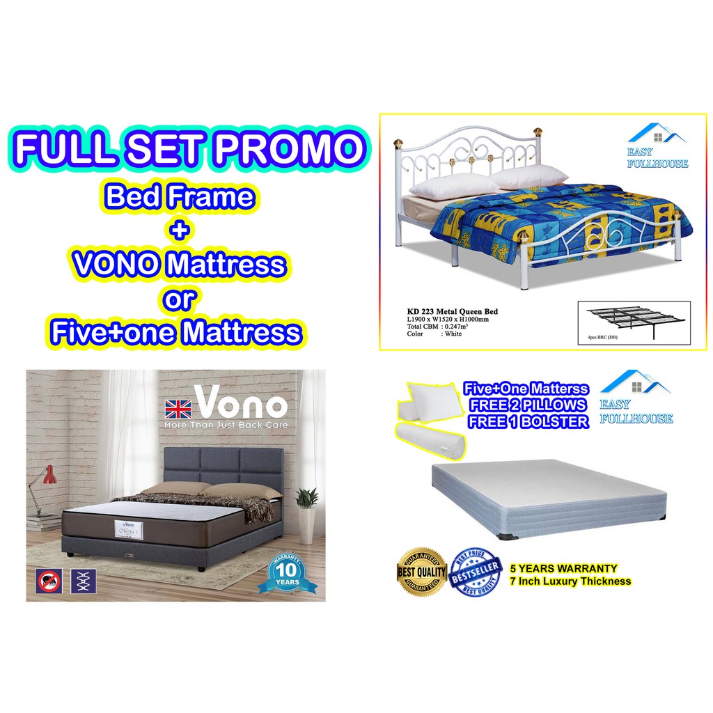 Full Set Promo Bed Frame Queen Size Premium Mattress Free 2 Pillow Free 1 Bolster Beli Katil Tilam Free Bantal Shopee Malaysia