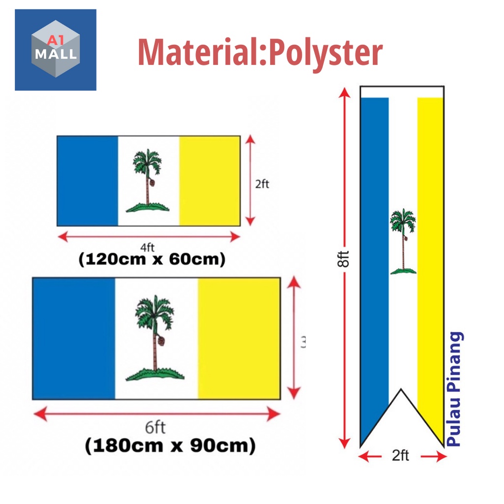 Penang Flag (Polyester) 2x4, 3x6, 2x8, Bunting flag, Hand flag Bendera Pulau Pinang