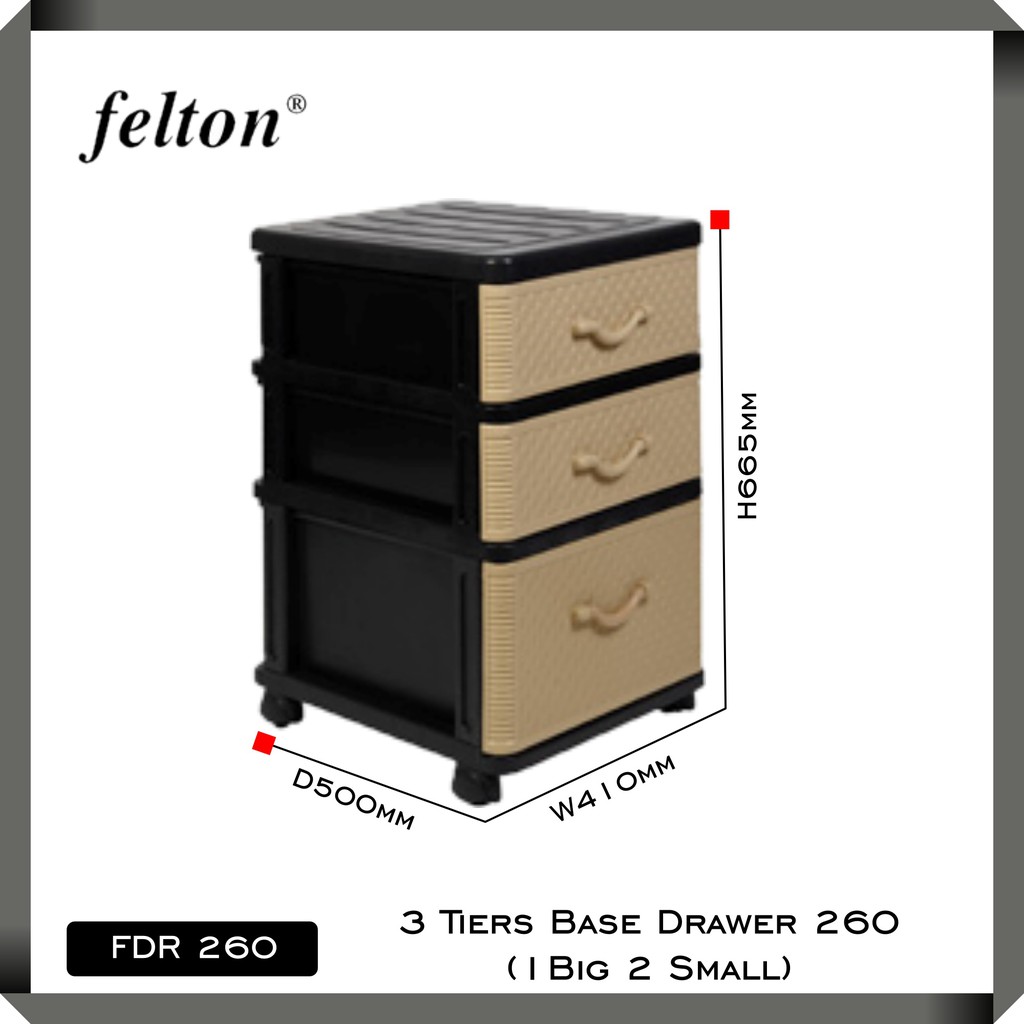 Felton 3 Tiers Fdr 260 Base Drawer Wheels Clothes Storage