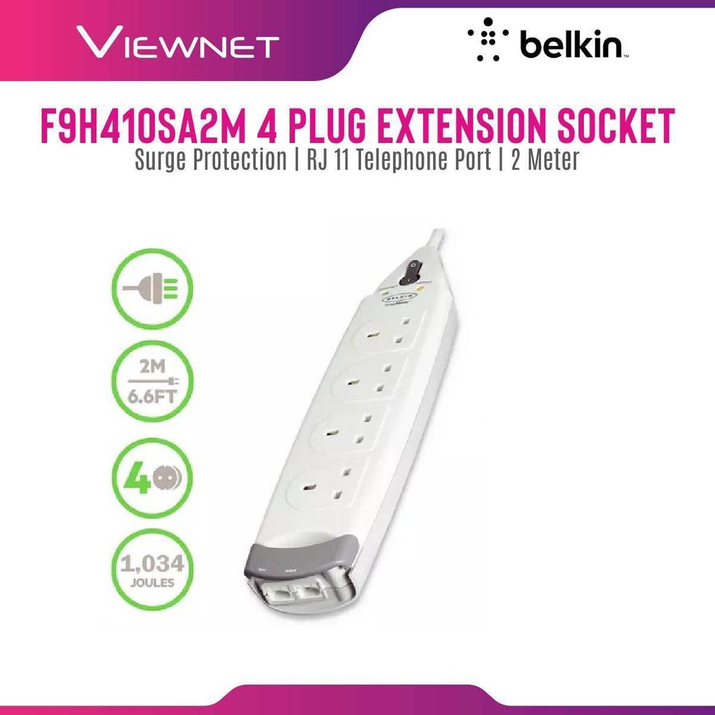 Belkin 4 Plugs Extension Socket Surge Protector Extension With 2 Meter