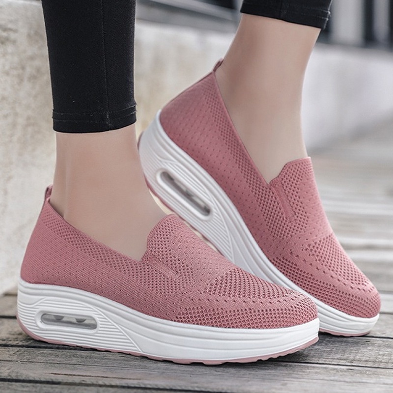 Korean Women Slip Ons Shoes Breathable Kniteed Flat Shoe Soft Sole ...