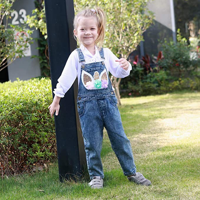 Baby Girls Overalls Unicorn Jumpsuit Rompers Adjustable Ripped Jeans Denim Bib Overalls 