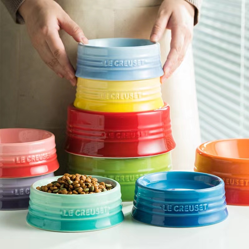 Le Creuset Cat Snack Bowl AntiKnocking Pet Neck Protecting Dog Water