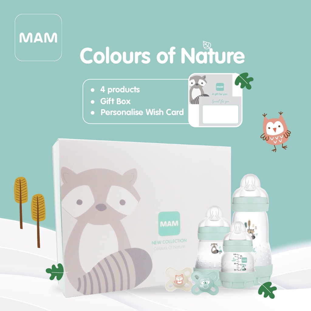 MAM Colours of Nature Gift Set, 3 Easy Start AntiColic Baby Bottles