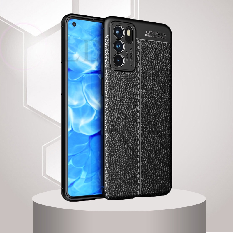 For OPPO Reno6 5G Case Leather Silicone Rubber Texture Bumper TPU Cover