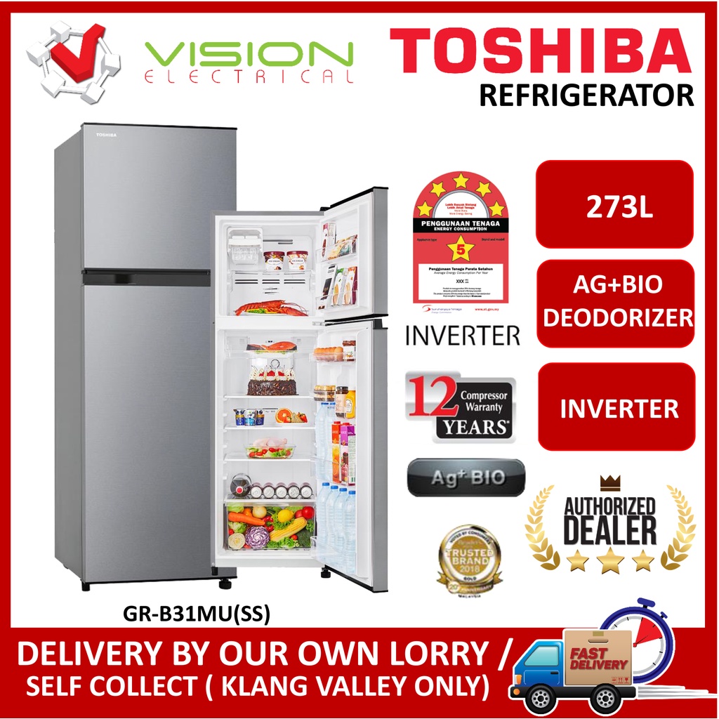 Toshiba Gr B31mu Ss 273l Inverter Fridge Refrigerator Peti Sejuk 5 Star Jimat Elektrik 冰箱 Shopee Malaysia