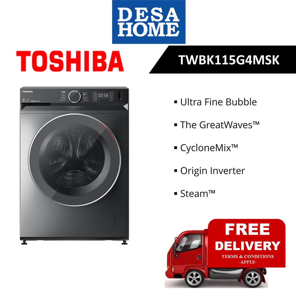 [FREE DELIVERY WITHIN KL] TOSHIBA TW-BK115G4M(SK) 10.5KG INVERTER FRONT LOAD WASHER