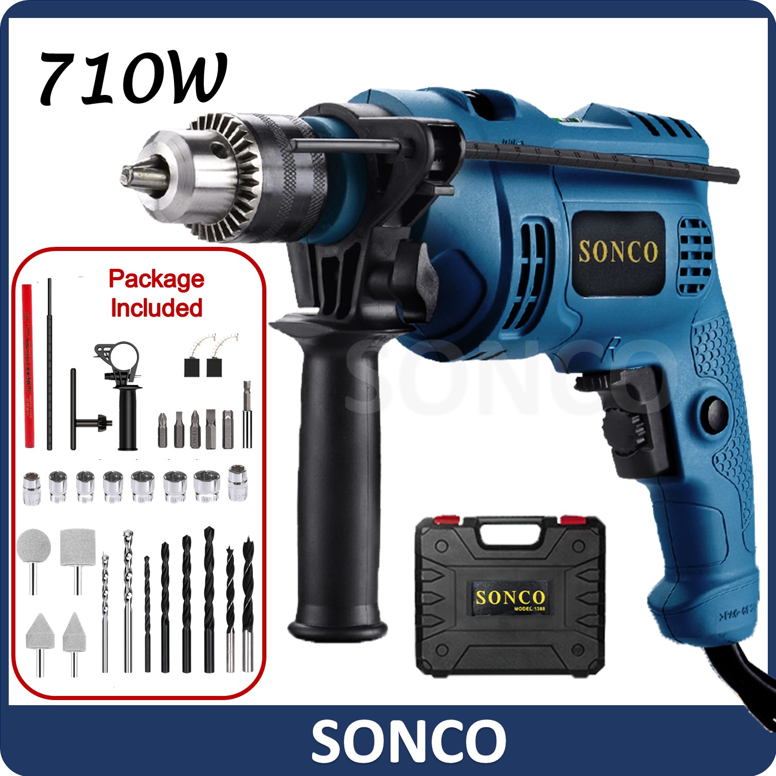 SONCO 710W Proffesional Electric Hammer Impact Drill 13MM with 2 Action ...