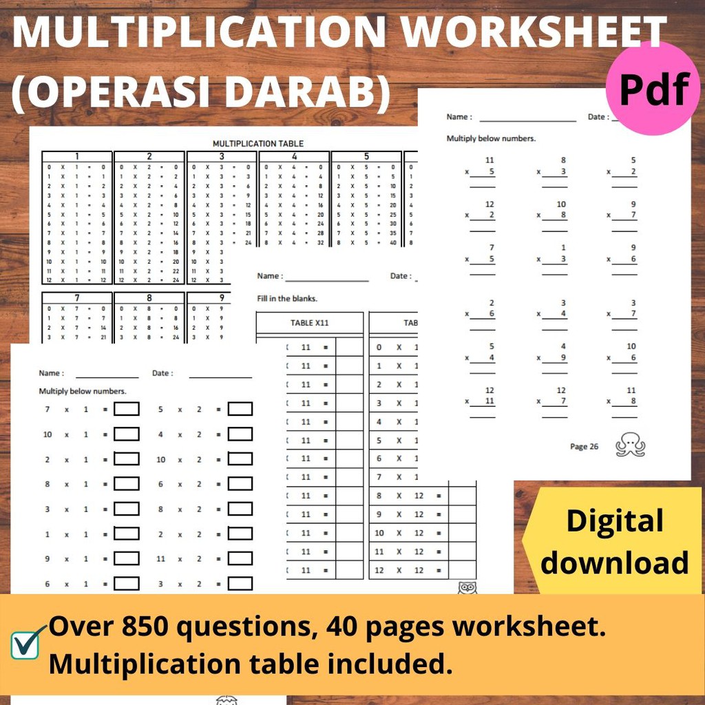 Printables Math Workbook Buku Latihan Matematik Operasi Darab Multiplication Worksheet Year 2 3 4 Softcopy Pdf File Shopee Malaysia