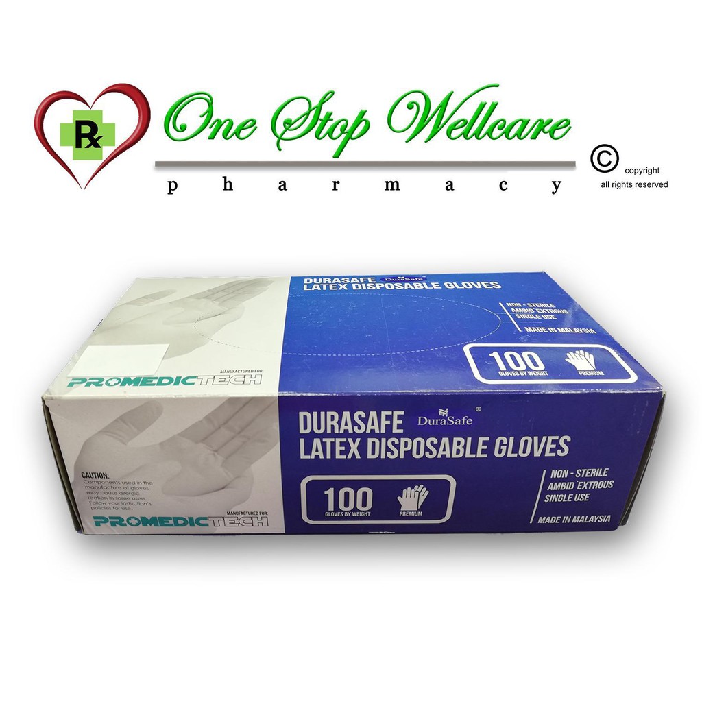 DURASAFE LATEX DISPOSABLE GLOVES (PREPOWDERED) 100'S SIZE M Shopee