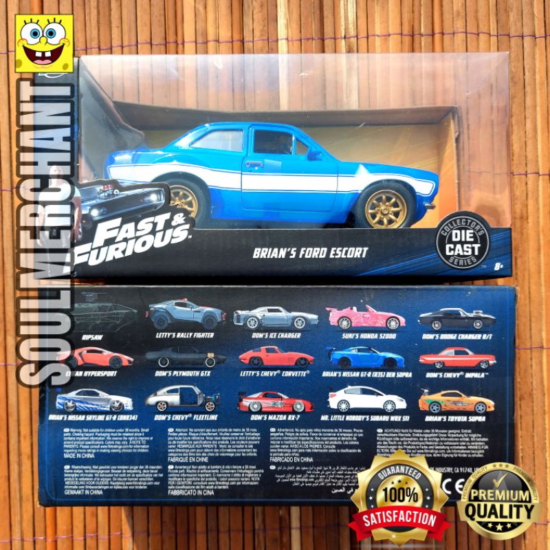 Jada Scale 24 FAST & FURIOUS BRIAN BRIANS FORD ESCORT MK1 RS2000 Blue ...