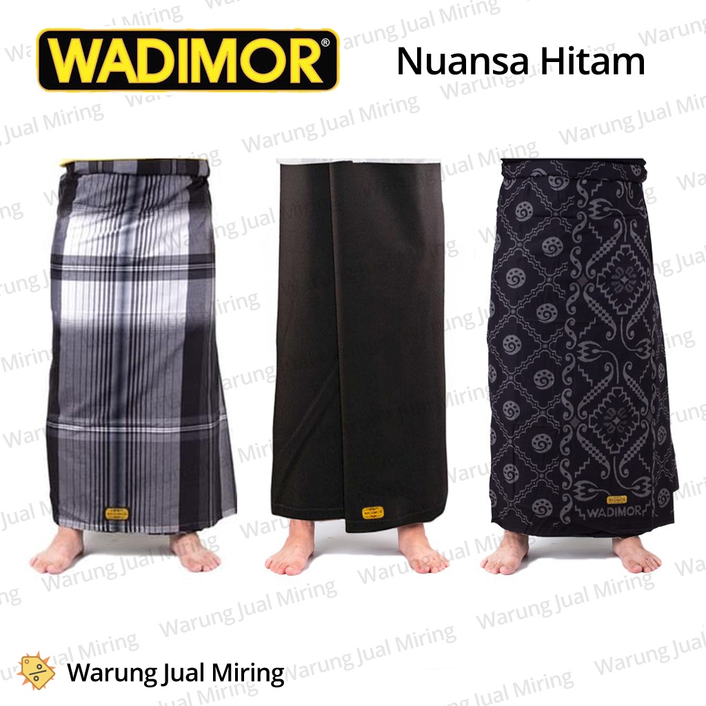 WADIMOR Black Sarong Checkered Stripe Combination Motif Balinese Batik Flower Indonesian Region Dark Black Men's Sarong Bottoms Muslim Men's Prayer Smooth Soft Cool Branded Branded Premium Exclusive Gift Souvenirs