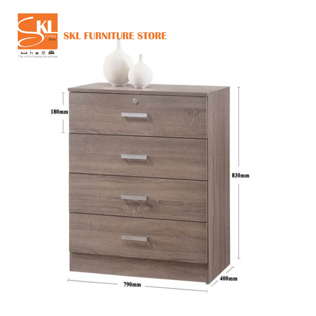 Skl6180 Chest Of 4 Drawers With Lock Storage Cabinet Dark Oak