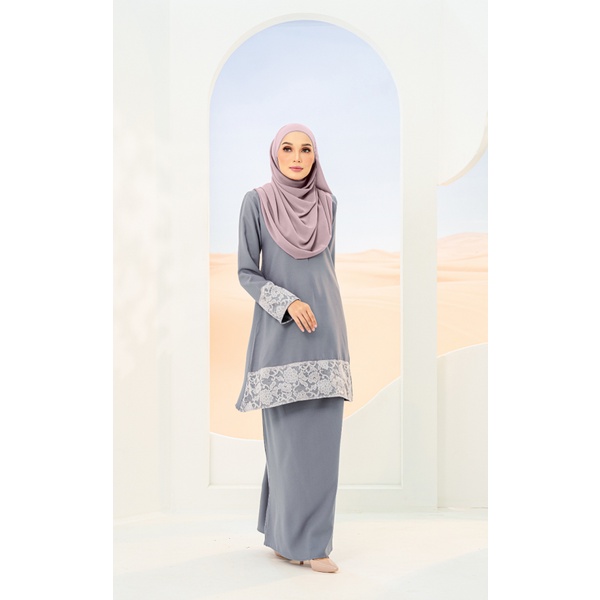 Baju Kurung Grey Lace Ironless Saiz S 5xl Plain Loose Plus Size