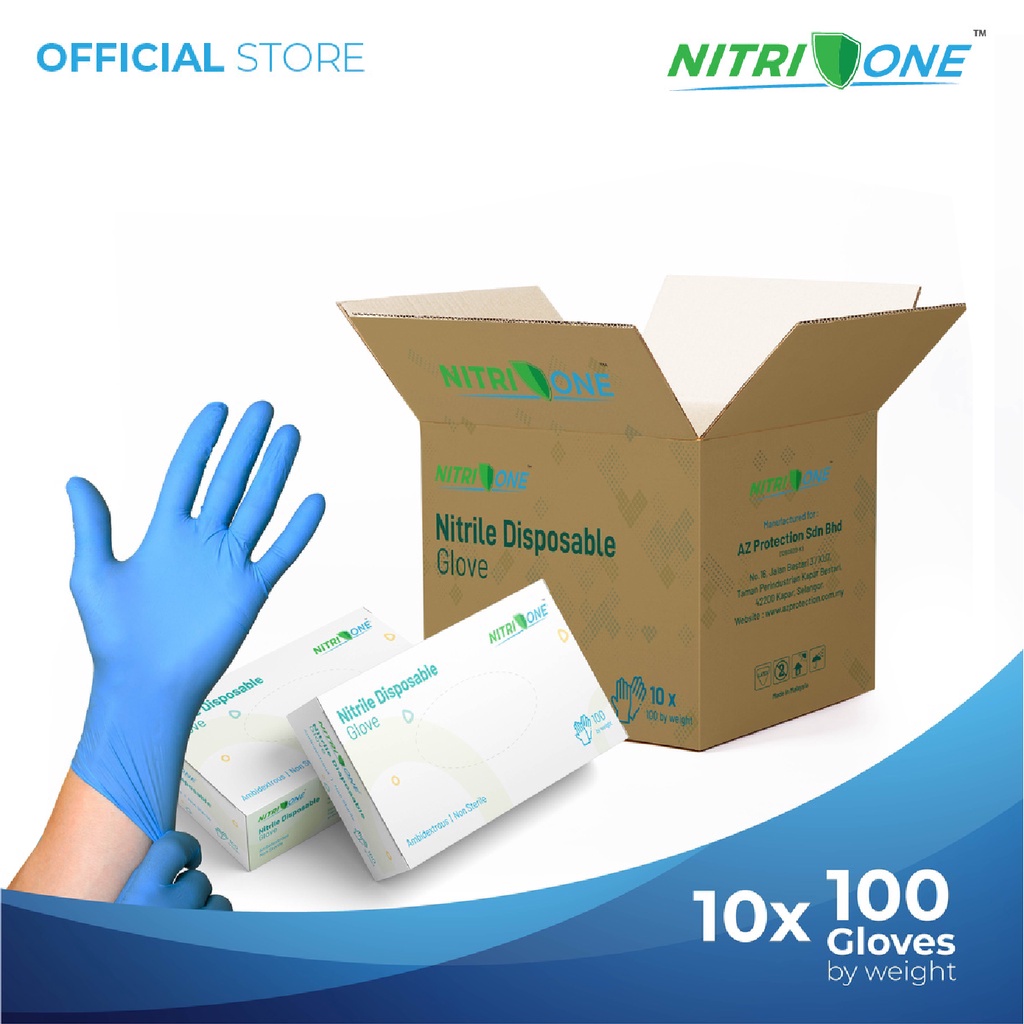 NitriOne Nitrile Disposable Gloves Powder Free (100 Pcs x 10 Boxes)