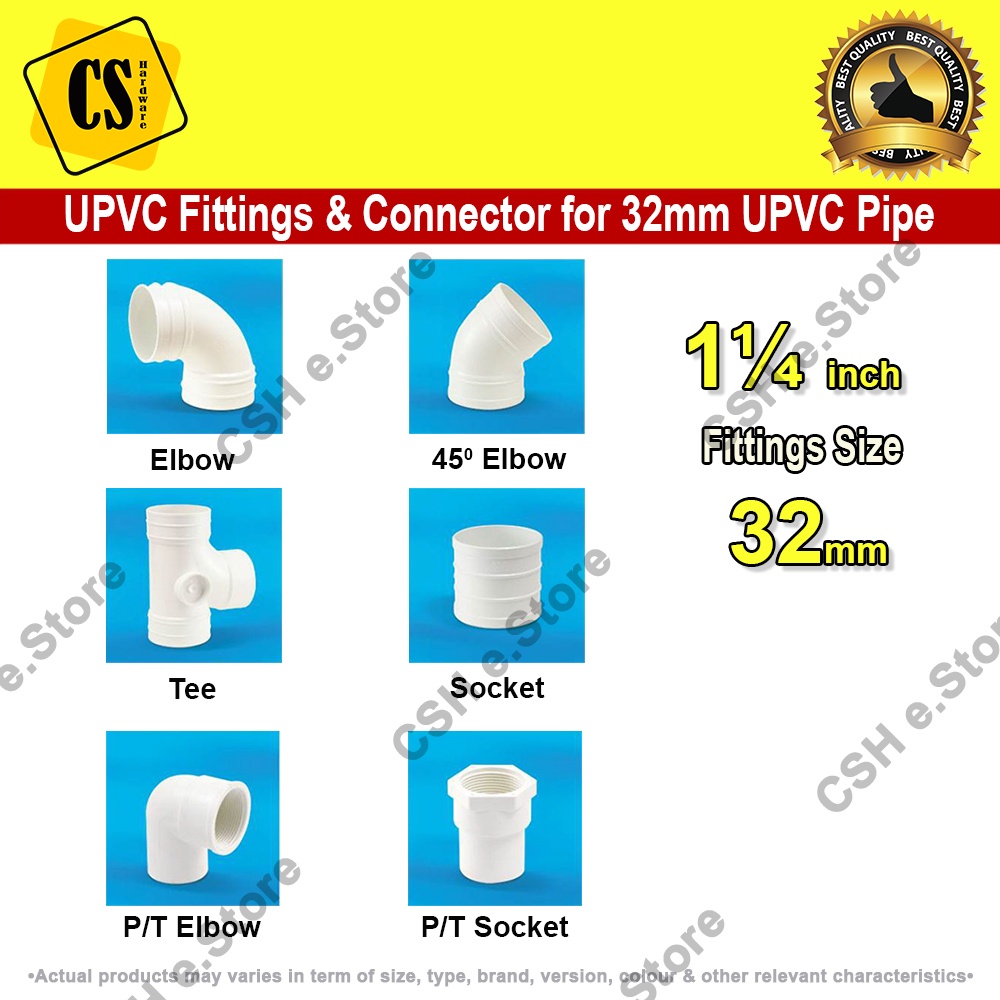 32mm UPVC Pipe Fitting Connector Sambungan Paip Putih Elbow PT Elbow 45 ...