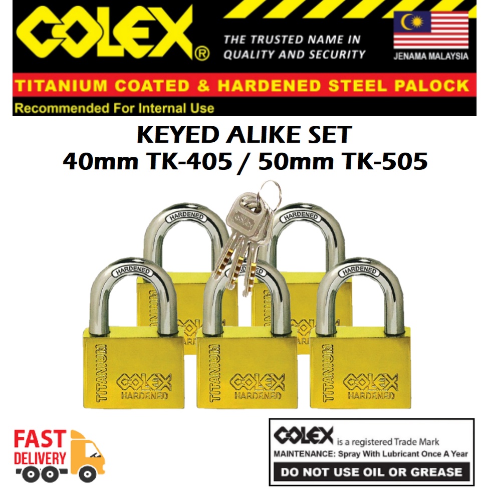 COLEX Padlock 5PCS TK-405 TK-505 Titanium Coated Padlock Kunci Mangga Heavy Duty 40mm 50mm