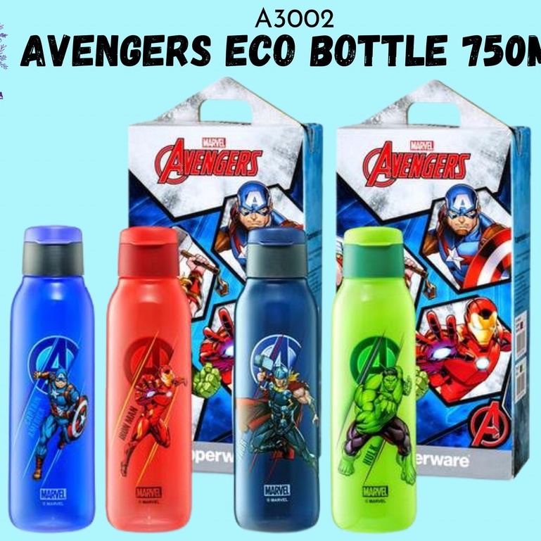 (10% Cash back + Voucher) Tupperware Avengers eco bottle Flip Top 750ML Avenger (Iron Man/ Captain America/ Thor & Hulk)