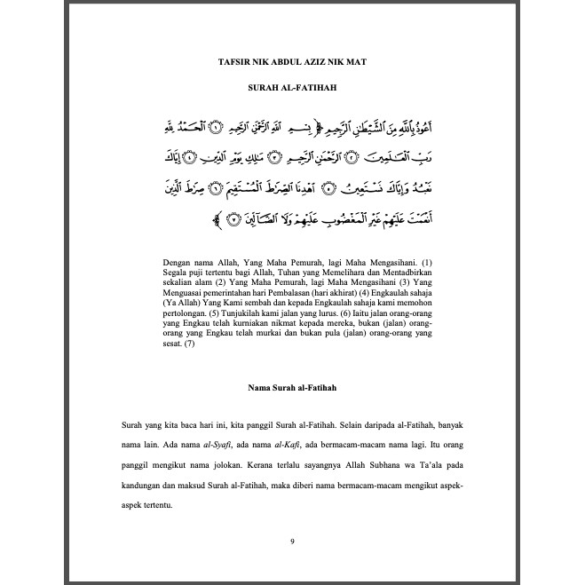 Tafsir Al-Quran Nik Abdul Aziz Nik Mat: Surah Al-Fatihah (HARD 