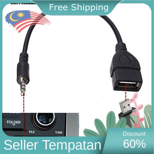 Ship Today - 3.5mm Male Audio AUX-in-Jack to USB 2.0 Type A Female OTG Converter Cable