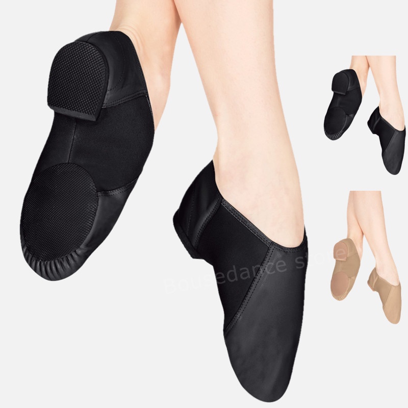 s.lemon Jazz Dance Shoe,Black/Tan Genuine Leather Split Sole Slip On/Lace Up Modern Dance Jazz Shoes for Women & Men 