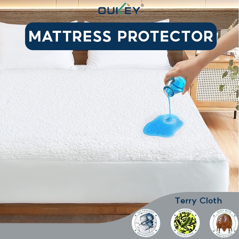 Terry Cloth Waterproof Mattress Protector Soft &Breathable Mattress Cover Noiseless Sheet