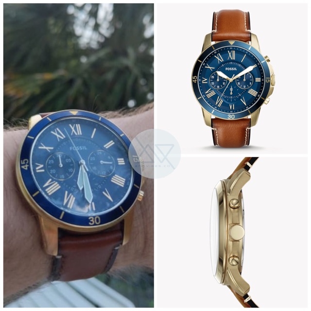 grant sport chronograph blue leather watch
