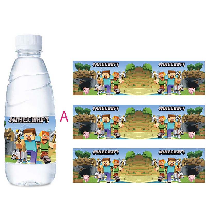 Minecraft Cartoon Water Bottle Labels Stickers Birthday Party Bar
