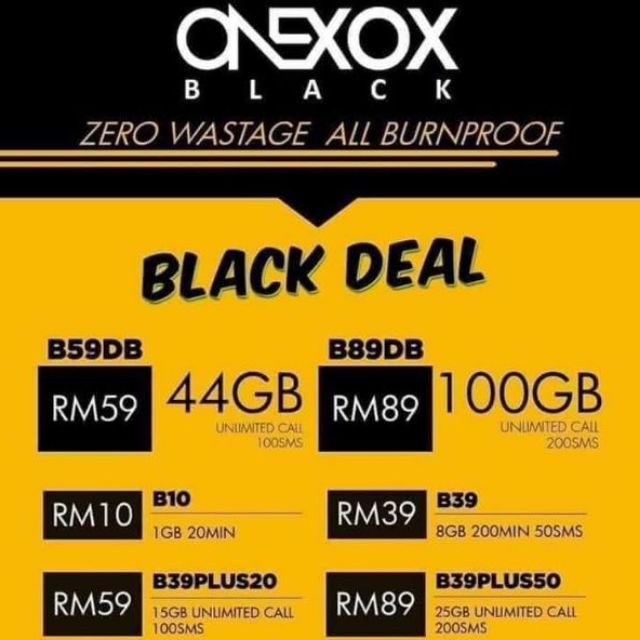 Onexox Black Esim Postpaid Plan B10 B39 B39plus20 B59e B39plus50 B59db B89db Shopee Malaysia