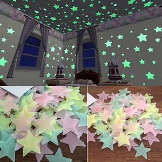 100pc Kids Bedroom Fluorescent Glow In The Dark Stars Glow Wall Stickers Stars Luminous Luminous Glow Sticker