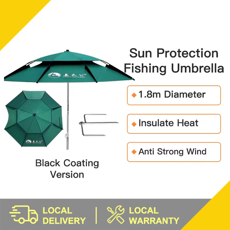 Lightweight Outdoor Patio Beach Fishing Umbrella Portable Adjustable Big Sun Shade Umbrella 1.8m Anti-UV Windproof Green