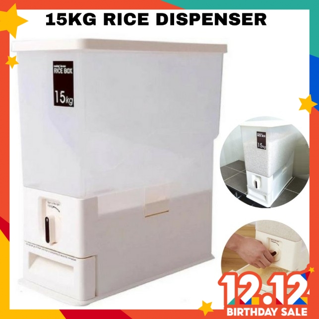 Japanese Rice Dispenser Food Storage Plastic Container Box 15kg Measure Label / Bekas Simpan Beras