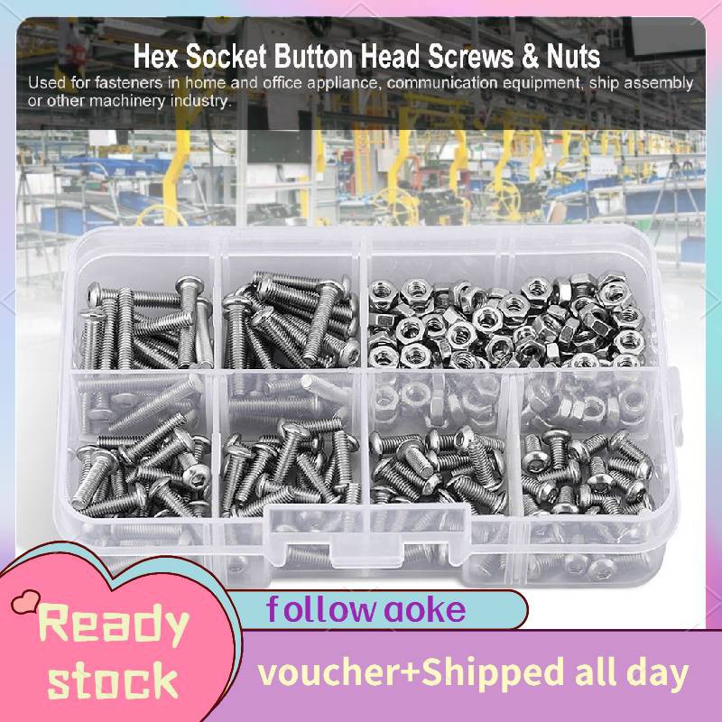 Aoke 120Pcs/Box M3 Hex Socket Button Head Screw Nut Stainless Steel Bolt  Fastener RC Accessory High Quality Set | Shopee Malaysia