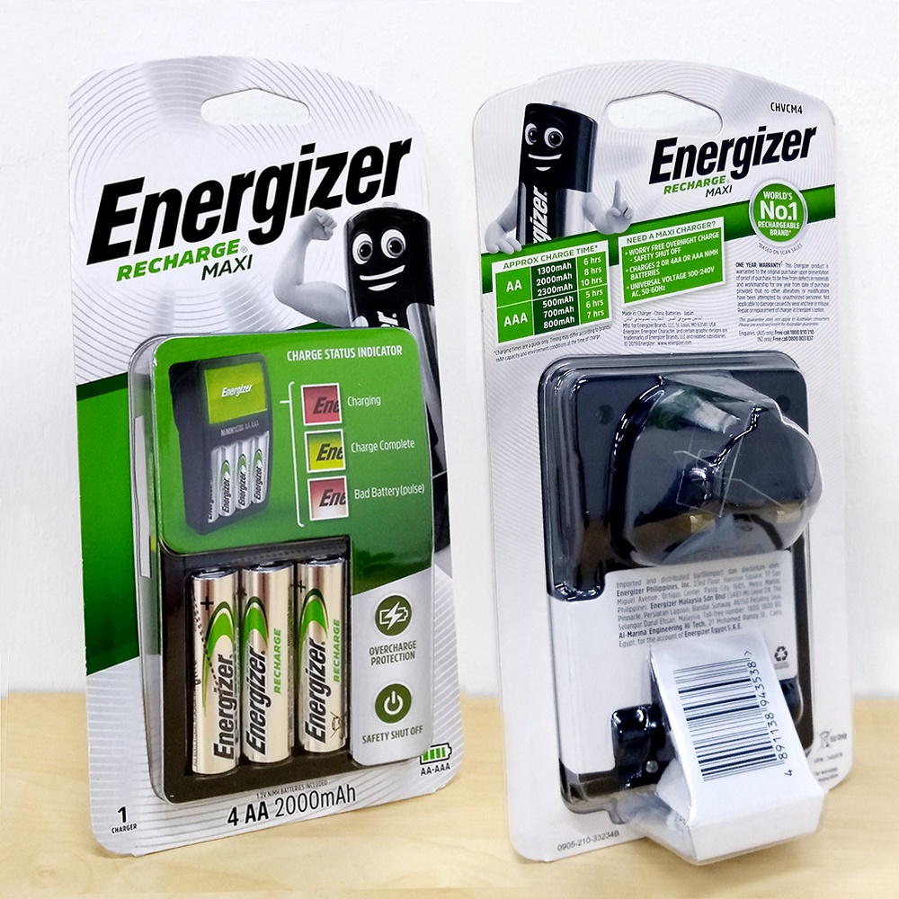 Energizer RECHARGE MAXI Charger CHVCM4 + AA Battery (2000mAh x 4 Pieces