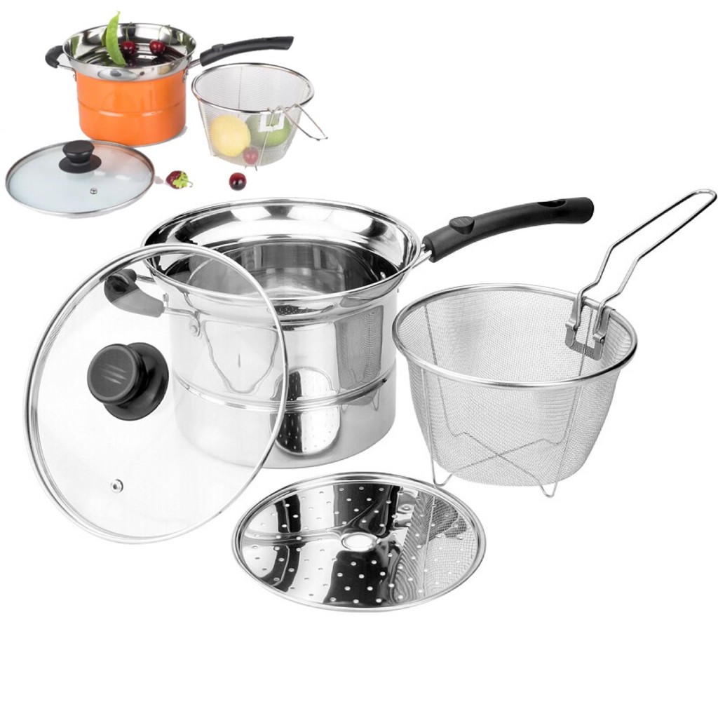 Korean Multi Cooker Cooking Pot Pan Deep Fry Fryer Steam Stew Pot Pan (4 Pcs) / Dapur Periuk Kuali Menggoreng Stim