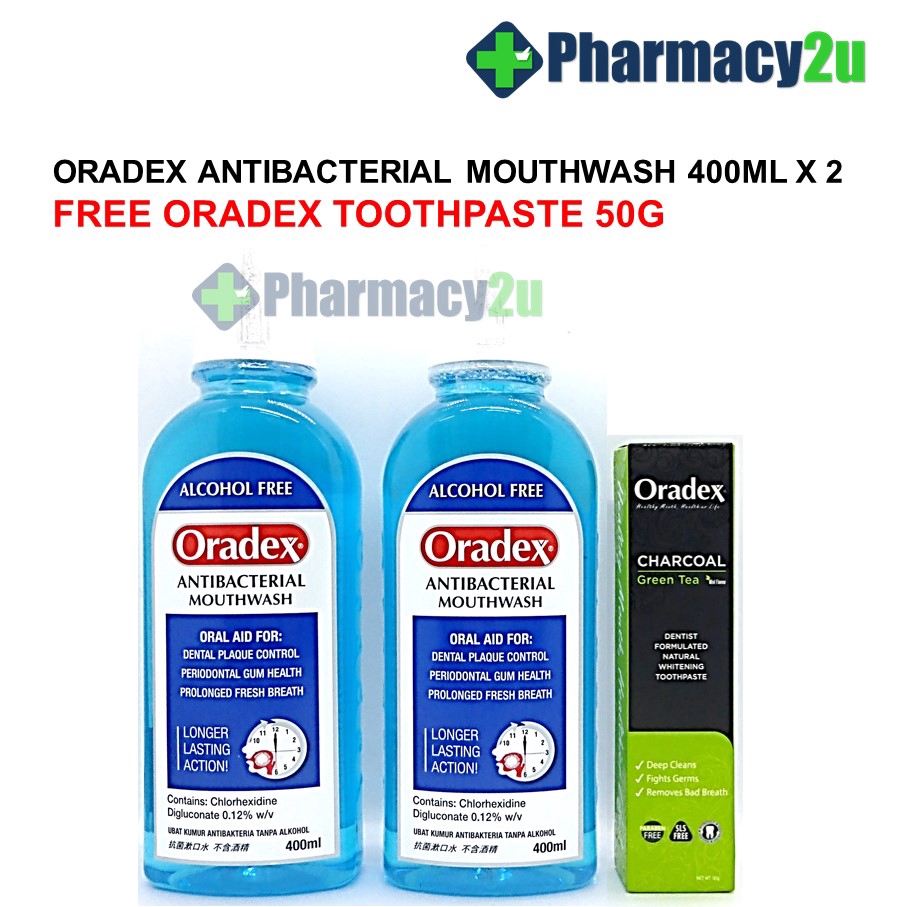 Oradex Antibacterial Mouthwash 400ml X 2 Free Oradex Toothpaste 50g Mouthwash 90ml Shopee Malaysia