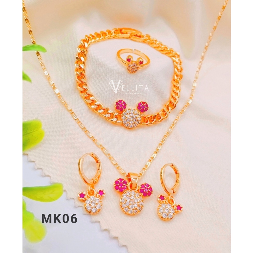 [VJ]Set5in1 Fancy Kids "Mickey Mouse" Rose Gold Jewellery Set