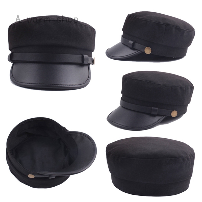 black leather military hat