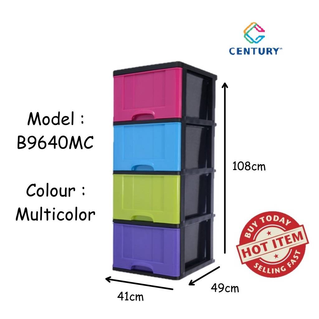 Century 4 Tier Plastic Drawer / / Storage Multi Color