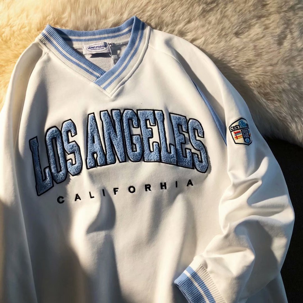 V-neck sweater Korean letter long-sleeved clothes personality hip-hop loose