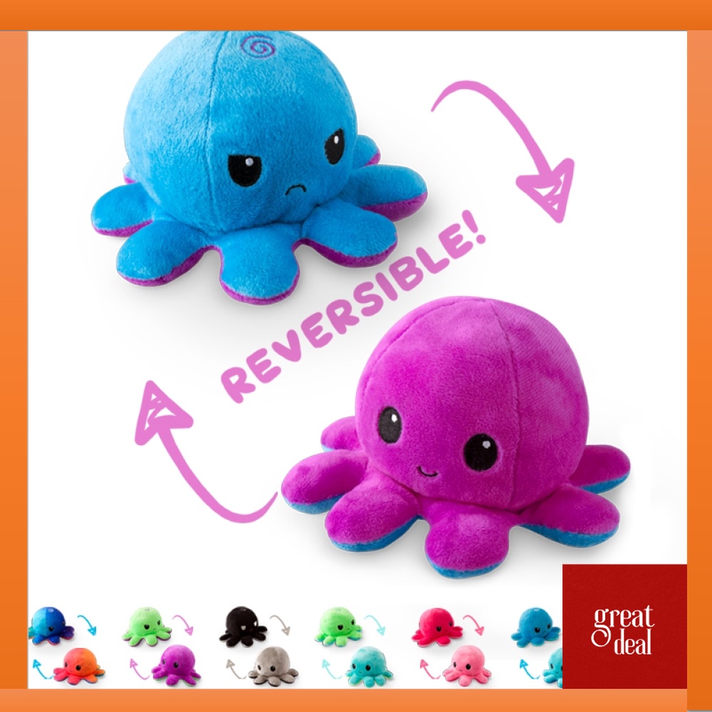 TIKTOK Viral Reversible Double-sided Flip Plush Angry Octopus Doll 20cm ...