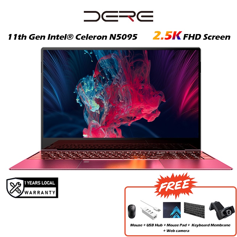 เดเร่ 5.6 นิ้วโน๊ตบุ๊ค 2.5k Fhd หน้าจอสี่นิวเคลียร์ Intel n5095 CPU โน๊ตบุ๊คแล็ปท็อปพีซี Murah สีแดงและสีเงินและสีดำ