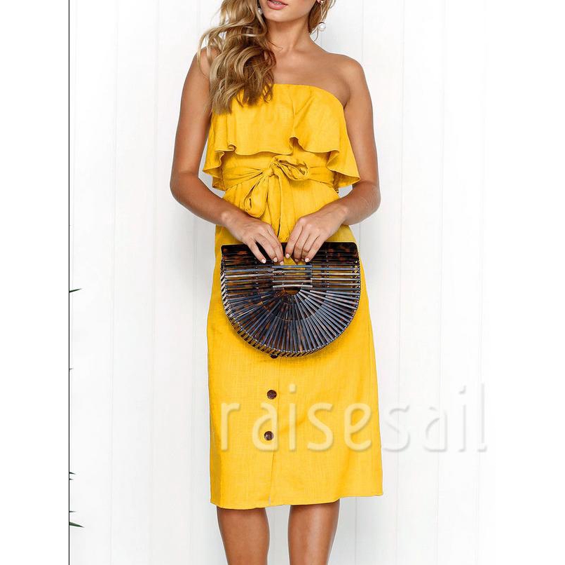 yellow strapless sundress