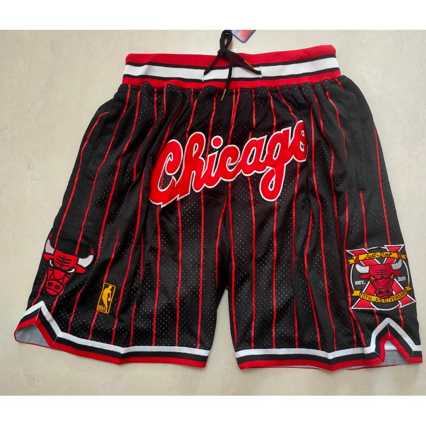 [10 styles] nba shorts chicago bulls black red stripe pockets 10th