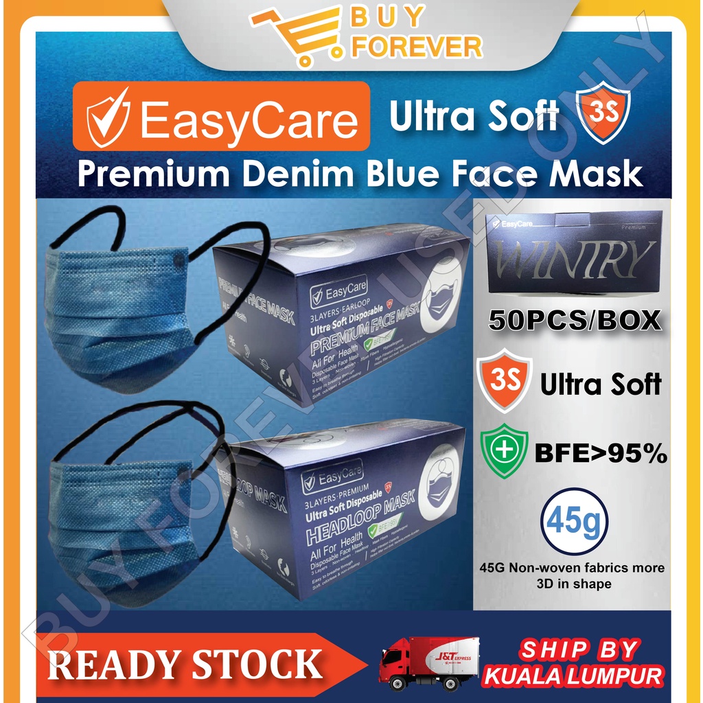 EASY CARE BRAND 50pcs Mask 3ply Face Mask Hijab Mask Head Loop Headloop
