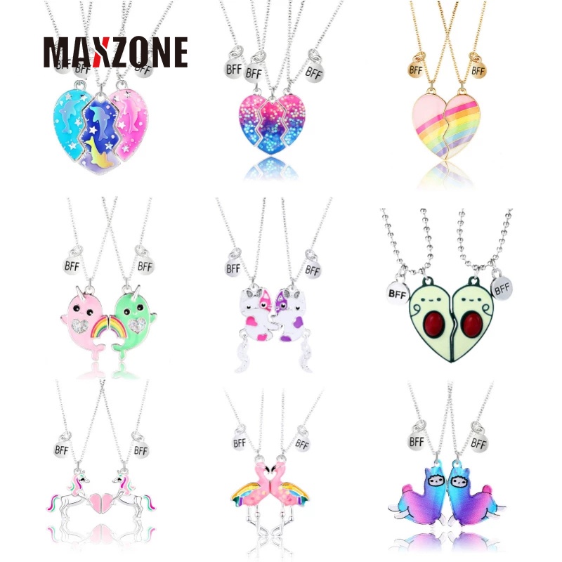 MAXZONE 9 Styles Best Friends Love Couple Pendant Necklace Rainbow Broken Heart BFF Good Friends Friendship Jewelry Gift