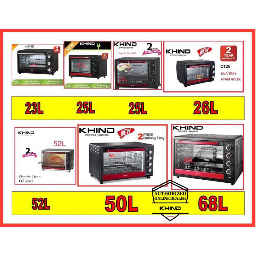 KHIND ELECTRIC OVEN KETUHAR 11L 23L 25L 26L 30L 50L 52L 60L 68L 55L OT23B OT25B OT2502 OT3005 OT26 OT50 OT6805