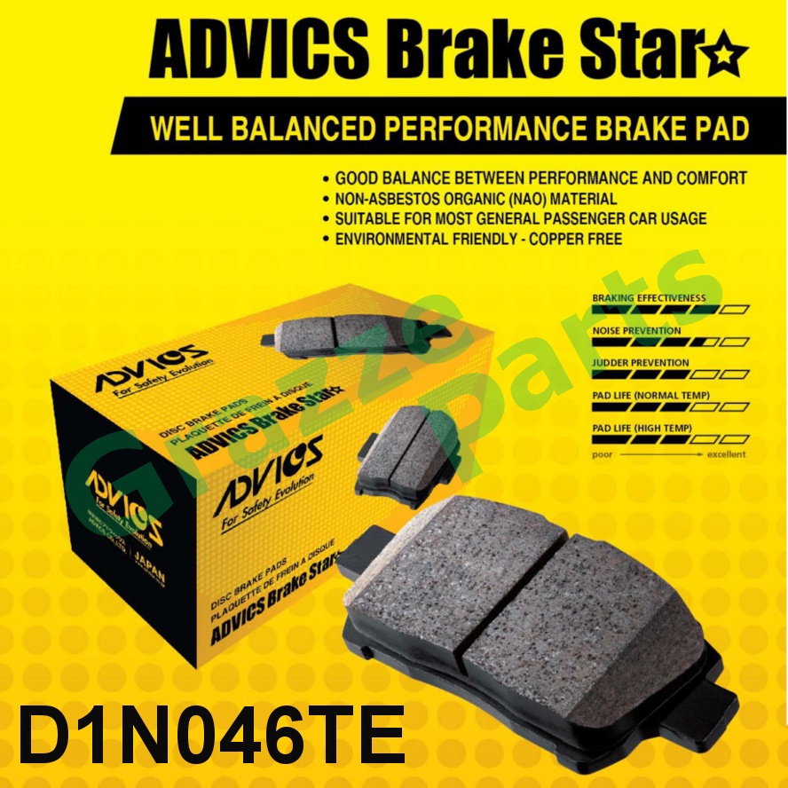 Advics Aisin Brake Star Disc Brake Pad Front D1N046TE Perodua Viva 660 850 1.0 Proton Juara Mitsubishi Attrage Mirage