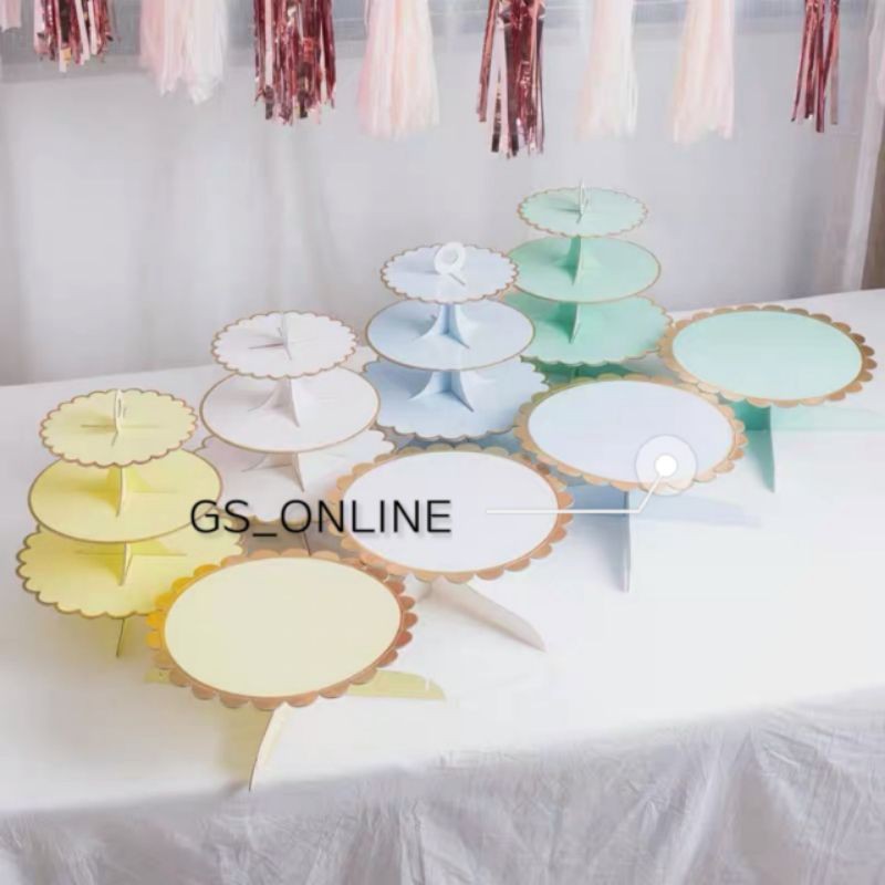 Ready StockBirthday Party Cake Stand 1/3 Tier Paper Cupcake Muffin Stand Tray Cake Tableware Party Decoration 单层三层蛋糕架